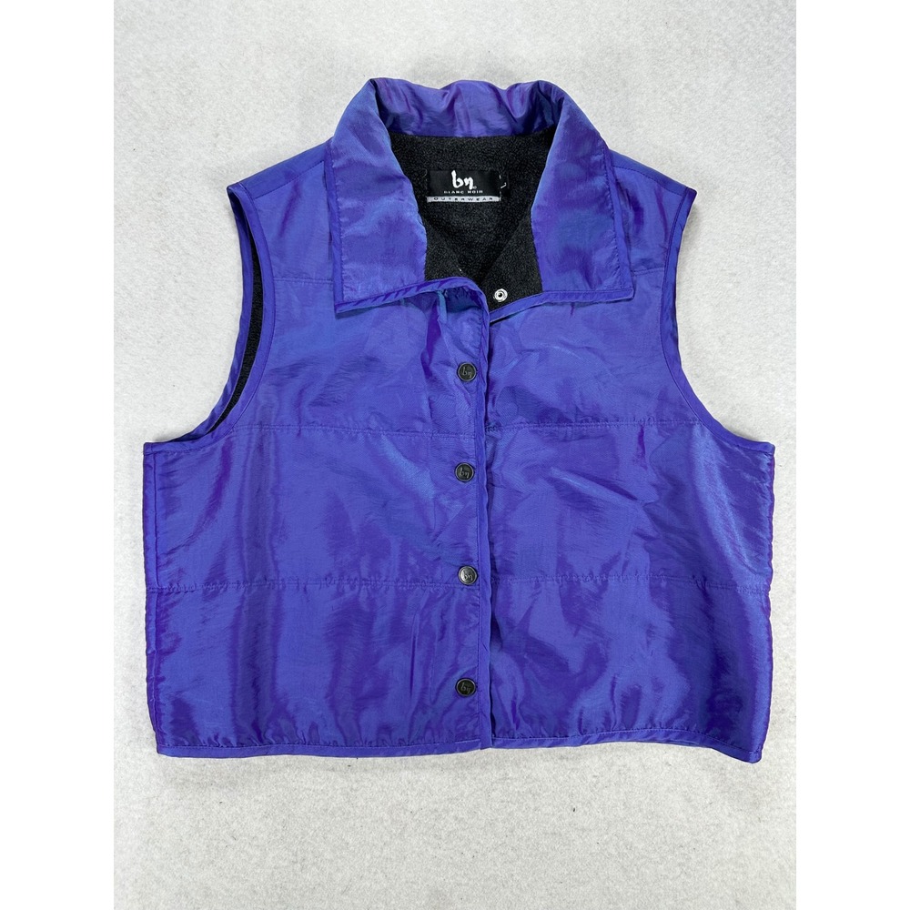 Blanc Noir Iridescent Purple Puffer Vest Fleece Lined Quilted Button L Large